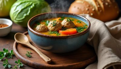 découvrez une recette chaleureuse de soupe au chou et boulettes de viande, parfaite pour réchauffer vos soirées fraîches avec goût et convivialité.