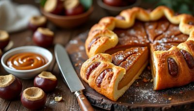 découvrez une galette des rois irrésistible, fondante et gourmande, à la crème de marrons, un véritable péché mignon unanimement adoré pour célébrer l'épiphanie avec douceur et plaisir.
