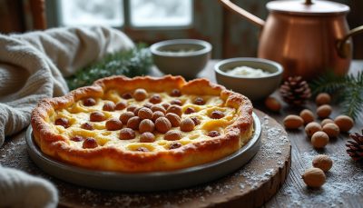 découvrez notre clafoutis d’hiver irrésistible, avec un cœur fondant et des éclats de noisettes croquantes, prêt en un instant pour réchauffer vos papilles.