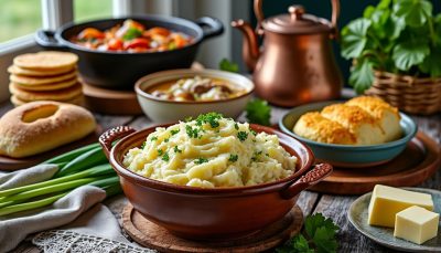 découvrez la recette traditionnelle irlandaise du colcannon, un plat savoureux à base de chou et de pommes de terre, parfait pour réchauffer vos repas.