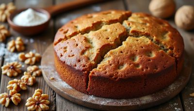 savourez un gâteau rustique aux noix, parfait pour combler vos envies soudaines de douceur avec une touche authentique et gourmande.