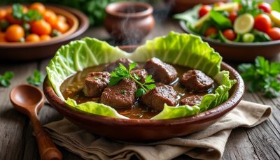 savourez un délicieux ragoût de bœuf et chou mijoté lentement pour une explosion de saveurs et une tendreté parfaite, idéal pour réchauffer vos repas.