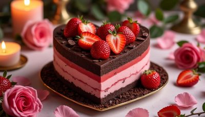 découvrez notre dessert spécial saint-valentin 2026 alliant fraise, chocolat et un entremets en forme de cœur, parfait pour une célébration gourmande et romantique.