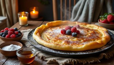 découvrez comment préparer une crêpe géante dorée en seulement 25 minutes au four, parfaite pour réchauffer vos soirées d'hiver avec un repas convivial et réconfortant.