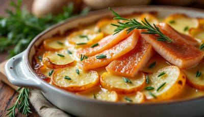 découvrez notre gratin d’hiver revisité avec une béchamel onctueuse et une truite fumée fondante, pour une explosion de saveurs chaleureuses et gourmandes.