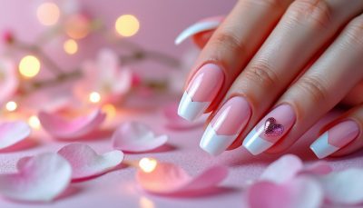 découvrez une manucure saint valentin 2026 élégante avec french tip, motifs cœur et effet chrome doux pour une touche romantique et tendance.