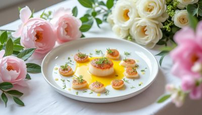 découvrez notre entrée raffinée pour la saint-valentin 2026 : un carpaccio de saint-jacques délicatement agrémenté de citron yuzu, pour une expérience gastronomique fraîche et exotique.