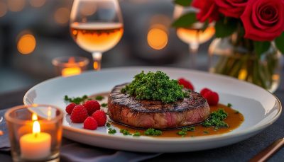 découvrez notre plat spécial saint valentin 2026 : un succulent steak accompagné d'une sauce chimichurri savoureuse, parfait pour une soirée romantique inoubliable.