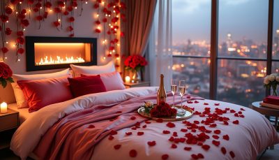 créez une ambiance hôtel romantique à la maison pour la saint-valentin 2026 avec nos idées de décoration de chambre élégantes et chaleureuses.