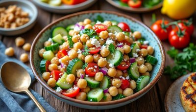 découvrez notre salade de pois chiches facile à préparer en un seul bol, parfaite pour des repas rapides, sains et savoureux.