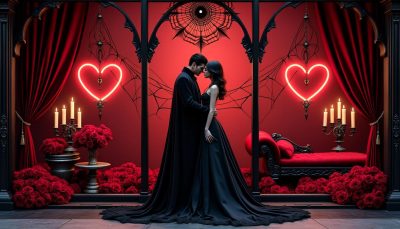 découvrez notre vitrine saint valentin 2026 au thème vamp romantique chic-goth, alliant élégance sombre et charme passionné pour séduire vos clients avec style.