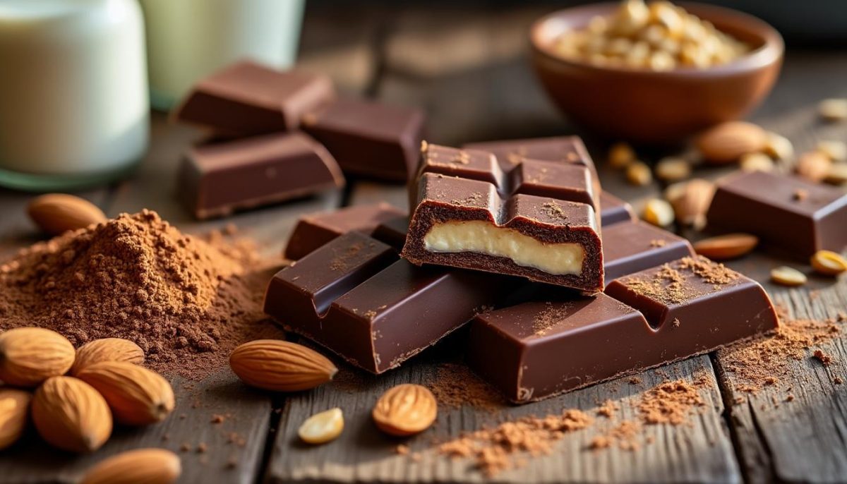 savourez nos barres chocolatées maison au cœur lacté et croustillant, une délicieuse alternative aux barres du supermarché, faciles à préparer et irrésistiblement gourmandes.