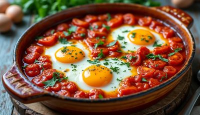 en mars, savourez un dîner réconfortant avec notre recette facile d'œufs à la tomate au four, transformant trois ingrédients simples du placard en un plat gourmand et mémorable.