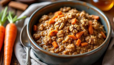 découvrez notre recette gourmande de flocons d'avoine cuits au four façon carrot cake, un délicieux petit-déjeuner sain et réconfortant.