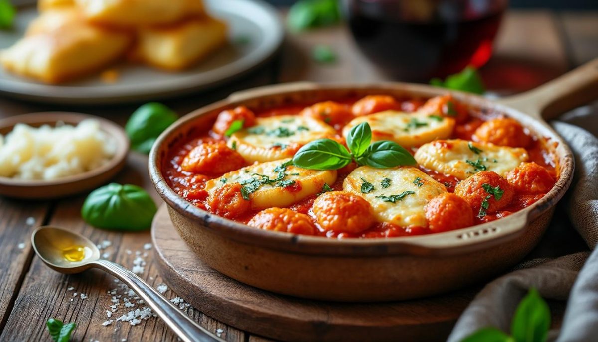 découvrez notre recette de gnocchis gratinés à la tomate chaude, riches en ricotta onctueuse et mozzarella fondante, pour une soirée italienne gourmande et pleine de saveurs réconfortantes.
