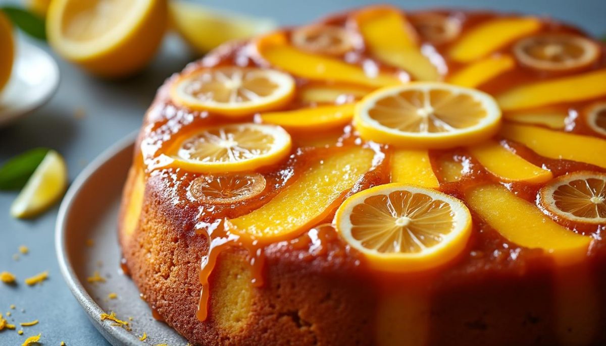 découvrez le gâteau renversé citron-mangue de cyril lignac, une alliance parfaite entre l'acidité fruitée et le caramel fondant, pour un dessert surprenant et inoubliable.