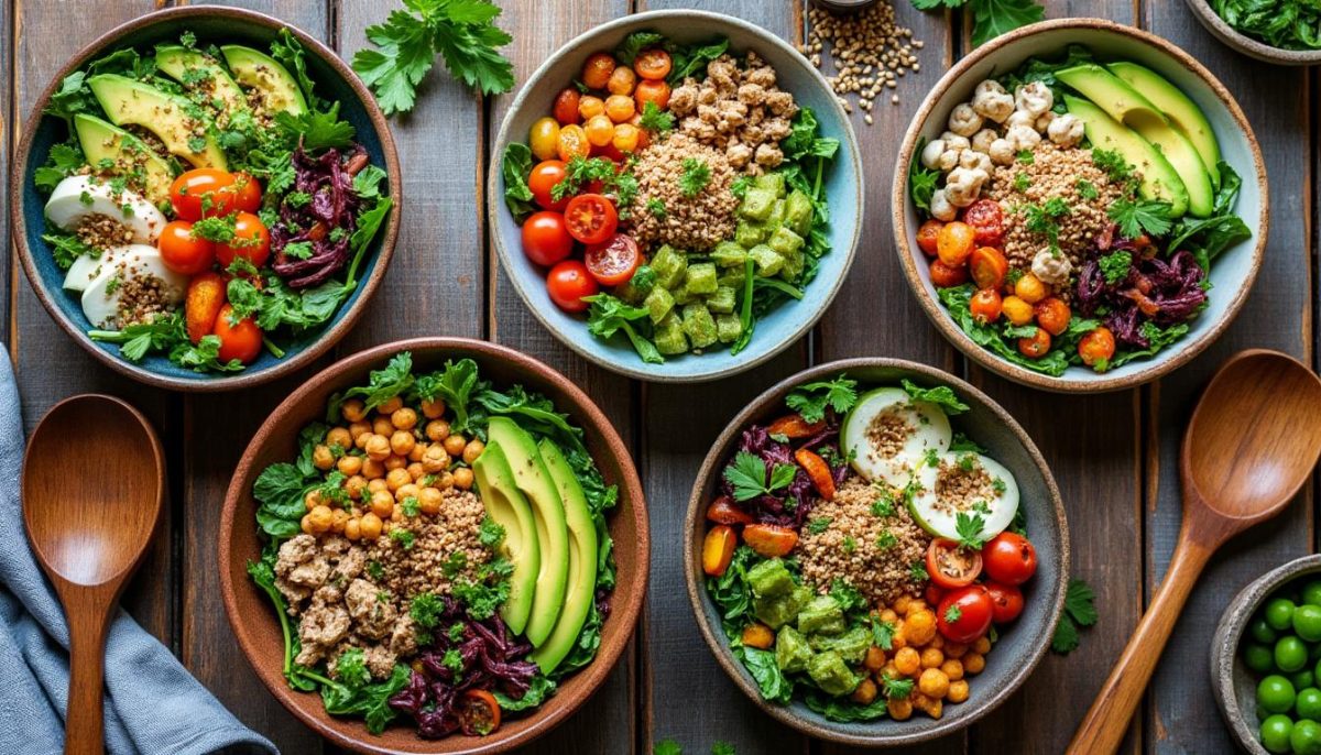 découvrez 5 salades composées complètes et gourmandes, parfaites pour un repas équilibré sans frustration. faciles à préparer et savoureuses, elles remplacent un vrai repas avec plaisir.