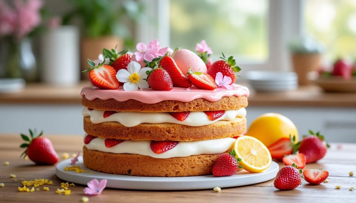 découvrez ce fraisier de pâques gourmand, aux couches moelleuses et à la crème exquise, pour un délicieux festival de saveurs délicatement parfumées.