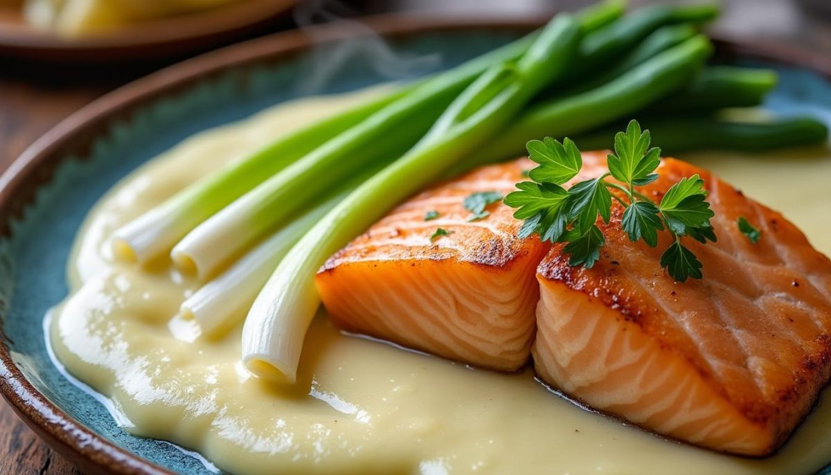 découvrez nos astuces pour réussir une fondue de poireaux parfaitement fondante et un saumon délicieusement nacré grâce à une cuisson douce et maîtrisée.