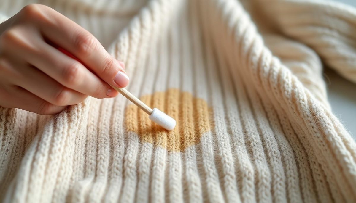 découvrez l'astuce efficace d'une retoucheuse pour éliminer rapidement une tache de javel sur un pull et retrouver un vêtement impeccable en un clin d'œil.
