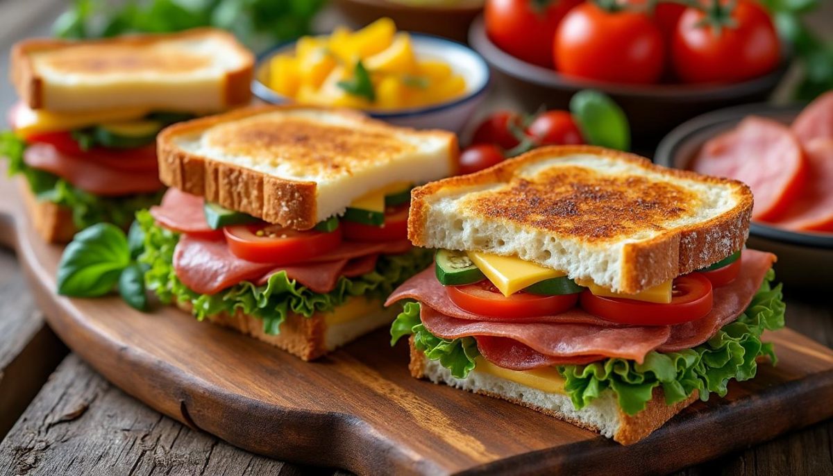 savourez un sandwich club saveur charcuterie, prêt en seulement 10 minutes chrono. une pause gourmande rapide et facile, idéale pour vos repas sur le pouce.