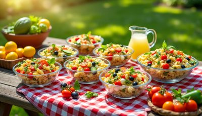 découvrez 7 recettes de salades de pâtes ultra fraîches, parfaites pour des pique-niques d'été délicieux et faciles à préparer.