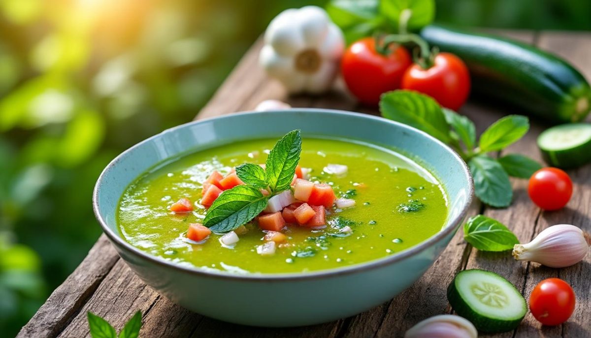découvrez ce gaspacho courgette rafraîchissant, la recette idéale pour des repas d'été légers et savoureux sans allumer le four. facile, rapide et parfait pour se désaltérer pendant les chaudes journées.