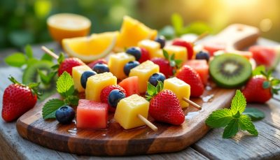 découvrez comment ces brochettes de fruits colorées apportent fraîcheur et éclat à vos repas estivaux, pour une touche saine et gourmande qui ravira tous vos convives.