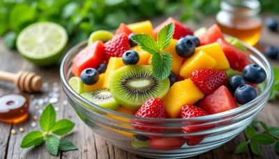découvrez notre salade de fruits d'été colorée, parfaite pour sublimer la fin de tous vos repas estivaux avec fraîcheur et saveurs éclatantes.