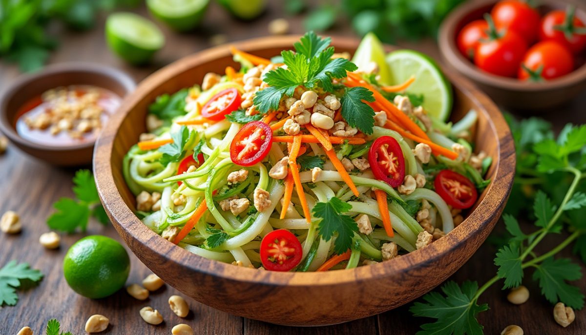 découvrez cette salade thaï explosive en saveurs, fraîche et pleine de peps, parfaite pour rafraîchir vos repas d'été et éveiller vos papilles.