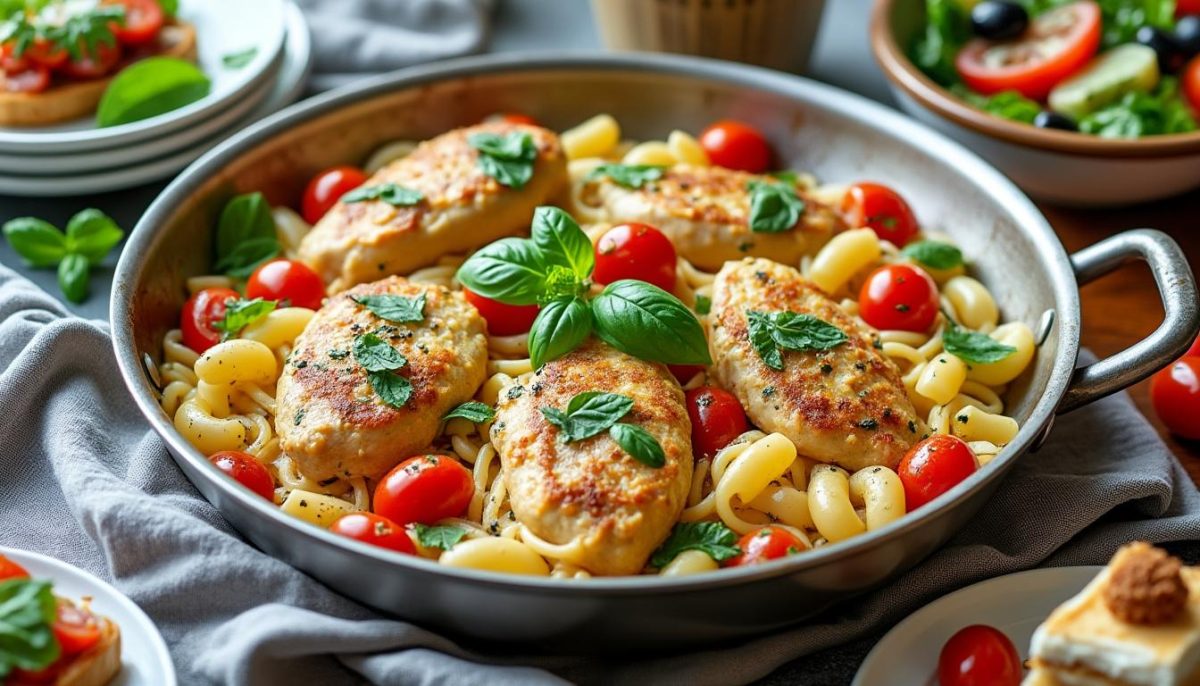 découvrez notre recette rapide et facile de pâtes au poulet en une seule casserole, prête en moins de 30 minutes pour un dîner savoureux sans prise de tête.