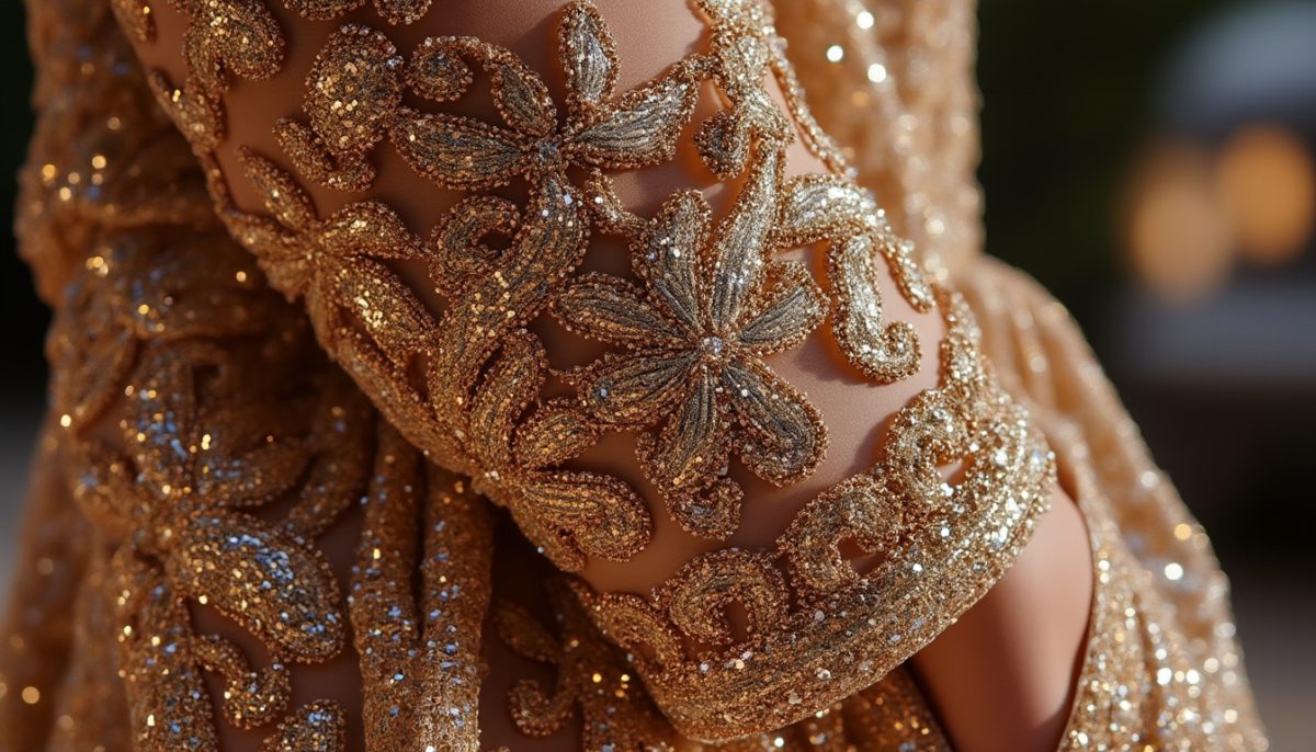 découvrez l'univers fascinant de louis vuitton avec 50 000 sequins brodés à la main et 350 heures d'artisanat méticuleux, créant le look spectaculaire de renate.
