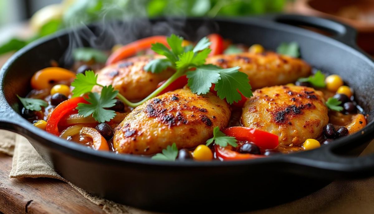 découvrez notre recette facile de poulet cowboy en une poêle, riche en saveurs intenses du tex-mex pour un repas savoureux et rapide.