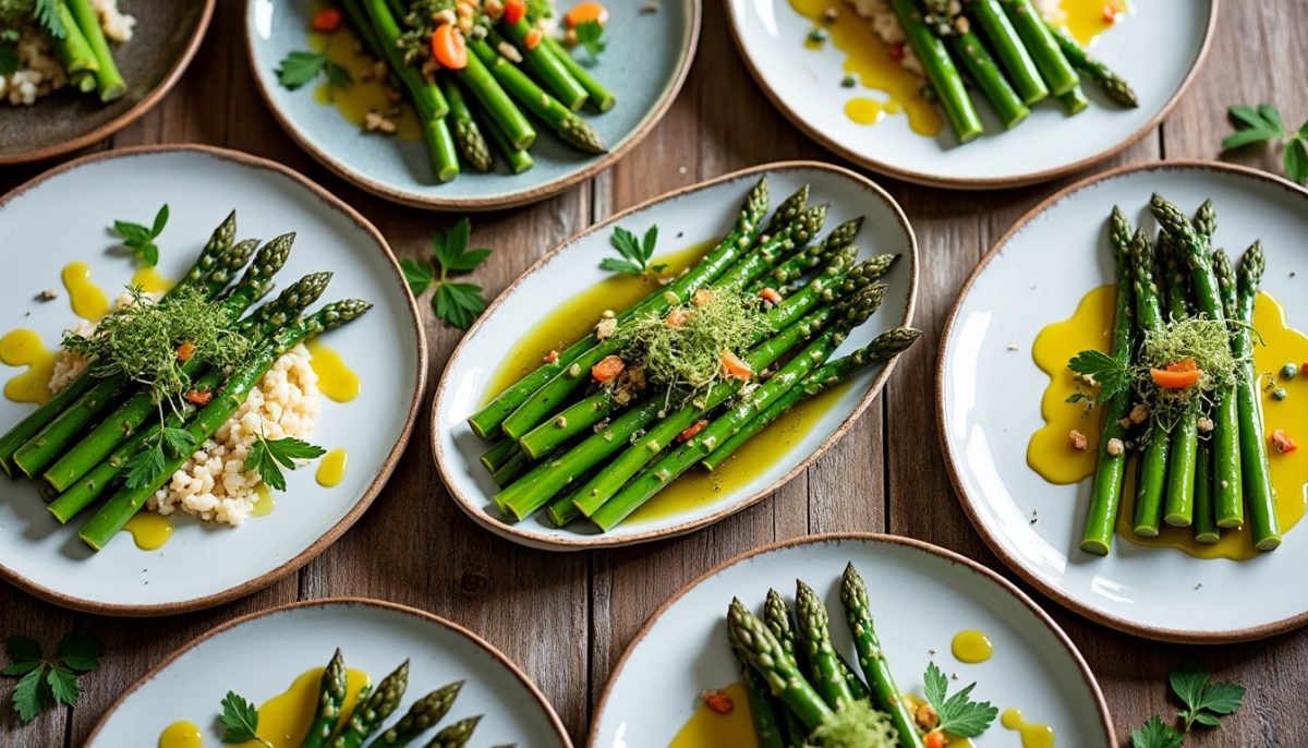 découvrez 7 recettes originales et savoureuses pour sublimer les asperges vertes, un légume de saison éphémère à ne pas manquer. idées fraîches et gourmandes pour vos repas printaniers.