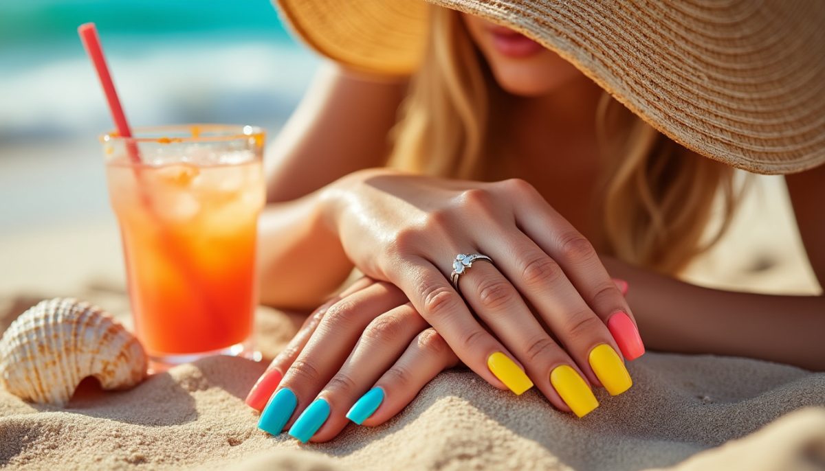 découvrez comment ces ongles tiennent 3 semaines même avec une exposition quotidienne à la plage, pour des vacances d'été sans souci et des ongles parfaits toute la saison.