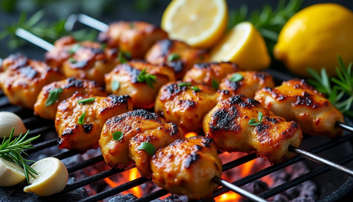 découvrez notre brochette de poulet mariné ultra fondante, parfaite pour régaler vos invités et sauver toutes vos soirées barbecue avec une explosion de saveurs.