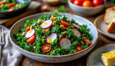 découvrez cette salade de chou kale alliant fraîcheur croquante et explosion de saveurs pour un repas sain et délicieux.