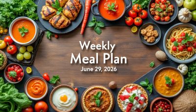 découvrez notre plan de repas hebdomadaire du 29 juin 2026 pour préparer vos menus facilement et gagner du temps en cuisine tout en mangeant équilibré.