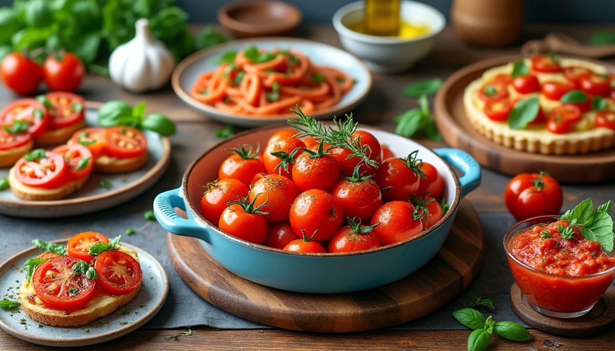 découvrez une recette simple et rapide de tomates rôties au four, prêtes en seulement 15 minutes pour un accompagnement savoureux et sain.