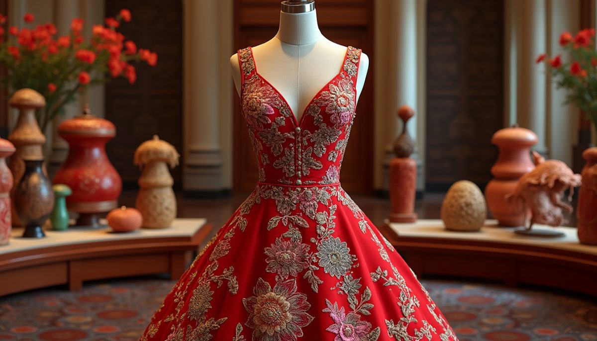 découvrez la robe rouge exceptionnelle brodée par 380 artisans venus de 51 pays, un chef-d'œuvre qui vient d'entrer dans le guinness des records.