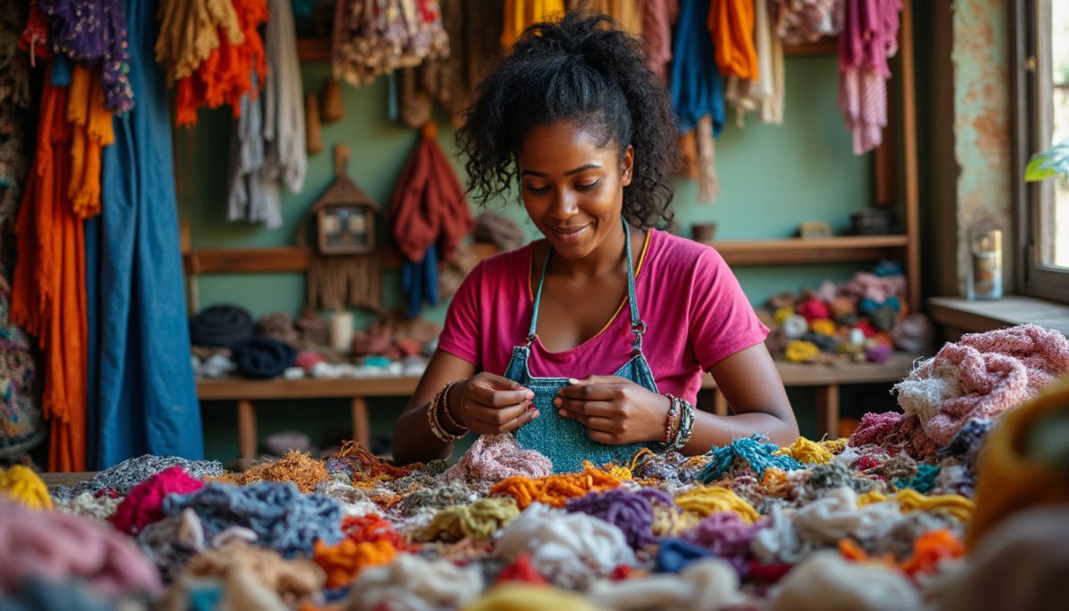 découvrez ana silva, artiste angolaise, qui transforme les fragilités du monde en œuvres uniques grâce à l'art du recyclage textile, alliant créativité et conscience écologique.