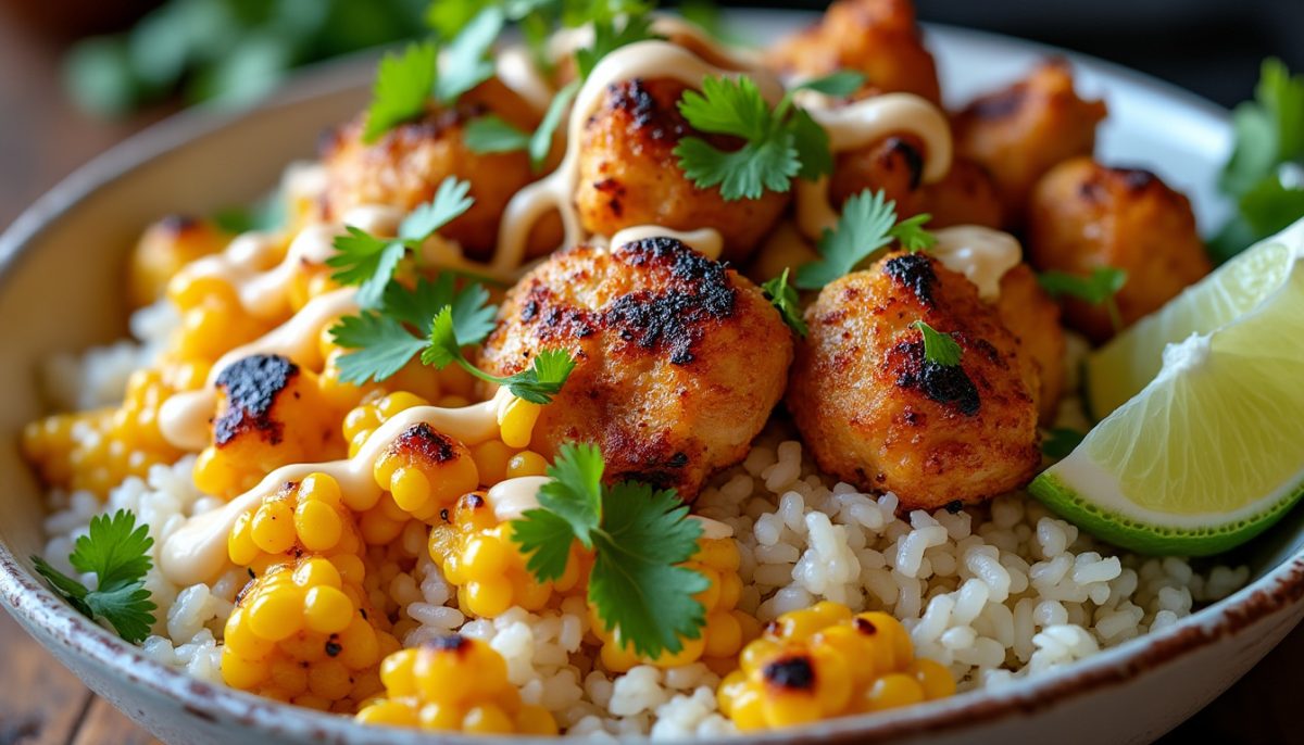 découvrez notre bol de riz au poulet façon street corn, alliant saveurs urbaines et gourmandises pour un repas coloré et savoureux, parfait pour vos envies de street food maison.