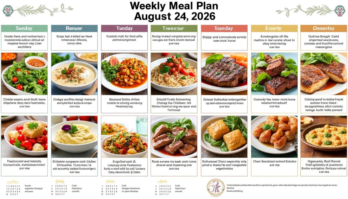 découvrez notre plan de repas hebdomadaire du 24 août 2026, avec des recettes équilibrées et faciles à préparer pour toute la famille.