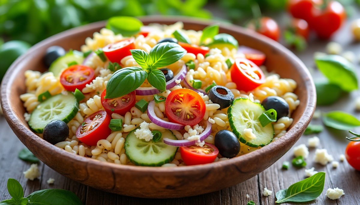 découvrez notre recette rafraîchissante et légère de salade de pâtes orzo, parfaite pour un repas sain et savoureux.