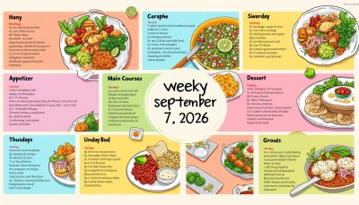 découvrez notre plan de repas hebdomadaire pour la semaine du 7 septembre 2026, avec des idées savoureuses et équilibrées pour tous les jours.